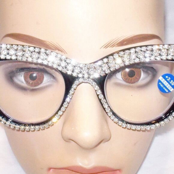 BLINGED OUT RHINESTONE READERS 2.50 STRENGTH BLACK BEAUTIES! - Picture 2 of 4